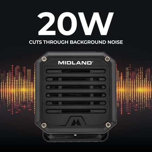 Midland- SPK100 Heavy-Duty 20W External Speaker - 180 Degrees Swivel Base Bracket Works with All CB and MXT Radios 8-OHM Sound System 3.5mm Audio Plug - Easy Installation Waterproof Design