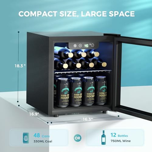 EUHOMY 48 Can Beverage Refrigerator cooler-Mini Fridge Glass Door for Beer Drinks Wines, Countertop Beverage Fridge with A...