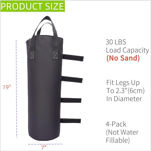 Zipper Top Sand Bags for Canopy Legs (120LBS Load Capacity, Without Sand) Sand Bags for Weight - Sandbags for Gazebo Legs,...