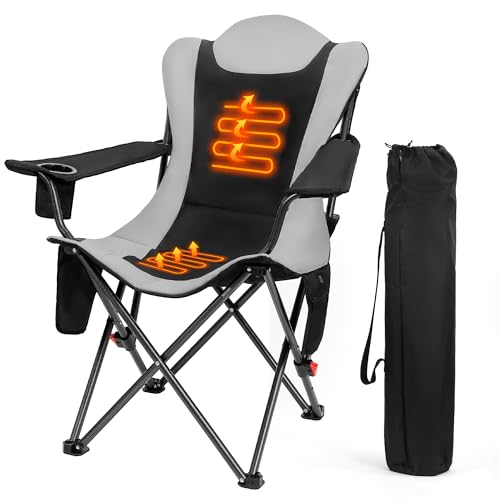 OUTSIDER Heated Camping Chair Heavy Duty 3-Position Folding Camp Chair with 3 Heat Levels, Cup Holder & Side Storage - Out...