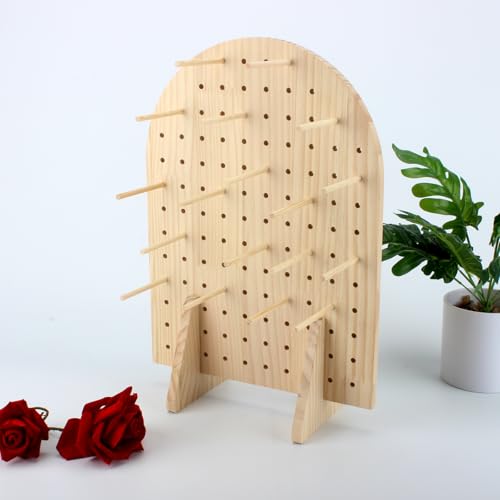 Wooden Pegboard Display Stand with 25 Pcs Dowel Rods, Pegboard Accessories Rack, Keychain Jewelry Display Stand for Vendor...