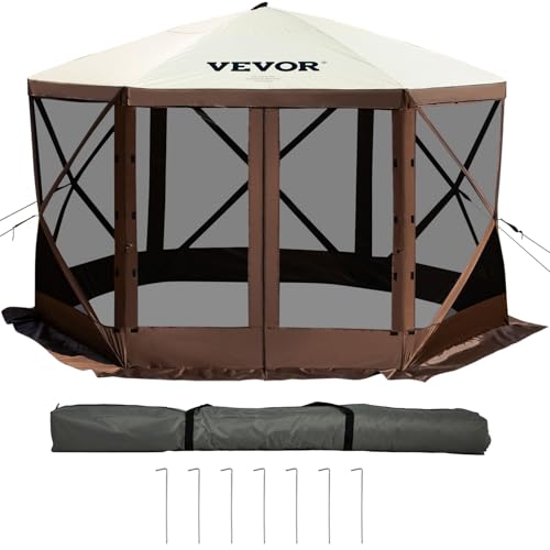 VEVOR 12 * 12ft 6 Sided Pop-up Canopy Shelter Tent with Mesh Windows, Portable Carry Bag, Stakes, Large Shade Tents for Ou...
