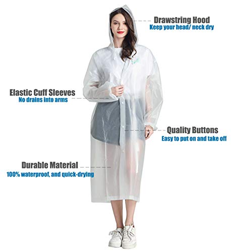 HLKZONE Raincoat, 2 Pack Rain Ponchos for Adults Travel Rain Jacket Packable Rain Coats for Women with Drawstring Hood