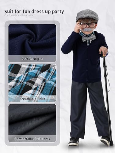 Gnodio 100 Days of School Costume for Boys Old Man Costume for Kids 100th Day of School Grandpa Dress up Outfit Accessories