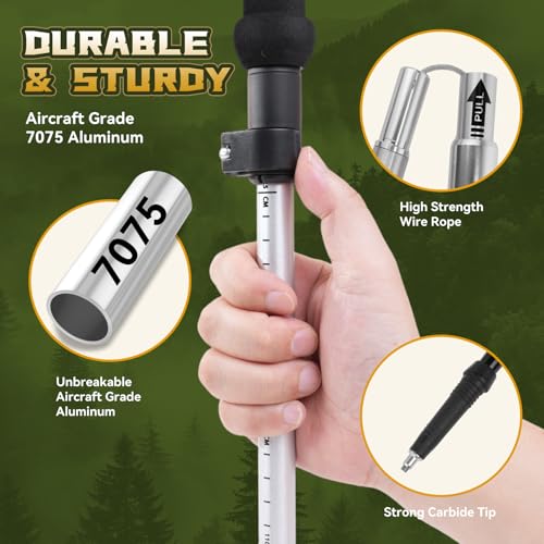 THRISTRIDE Collapsible Aluminum Single Trekking Pole(1pc) - Lightweight Hiking Stick for Women, Men & Seniors, Adjustable ...