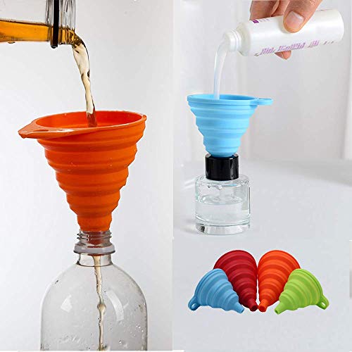 KongNai Kitchen Funnel Set 4 Pack, Small and Large, Kitchen Gadgets Accessories Foldable Silicone Collapsible Funnels for ...
