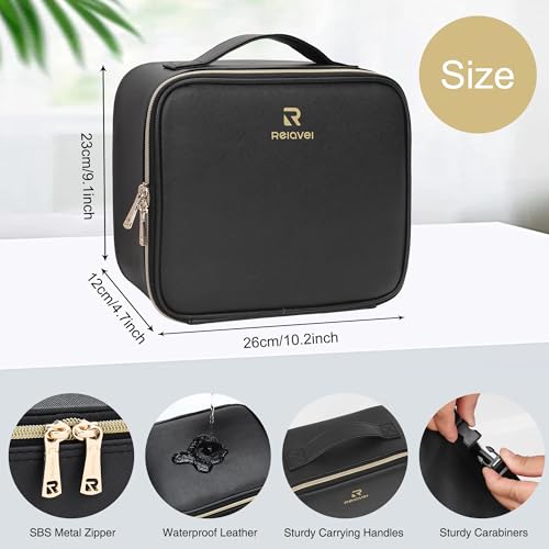 Relavel Travel Makeup Bag With LED Mirror, Cosmetic Train Case with Light up Mirror, Portable Makeup Artist Organizer Bag ...