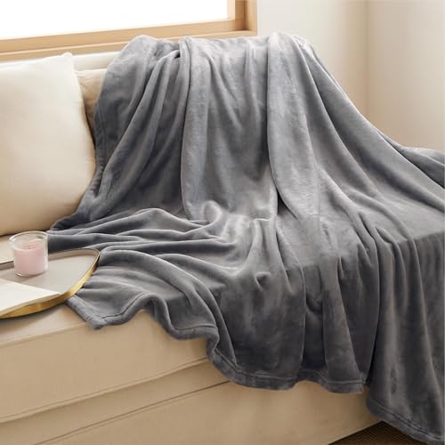Bedsure GentleSoft Fleece Blanket Twin Size Grey - 300GSM Lightweight Plush Fuzzy Cozy Soft Warm Blanket for Bed, Sofa, Co...