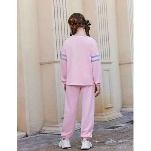 Arshiner Girls' Clothing Sets Sweatsuits Long Sleeve Color Block Pullover Sweatshirts and Lounge Pants with Pocket