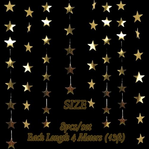 Rypyp 105Feet Gold Star Garland Hanging Graduation 2026 Party Supplies Decor- Golden Star Double Side Twinkle Paper Stars ...