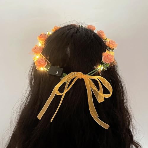Calsgkspray White Vintage LED Flower Crown, Glow Flower Wreath Headbands Luminous Led Bridal Headpiece Wedding Headdress H...