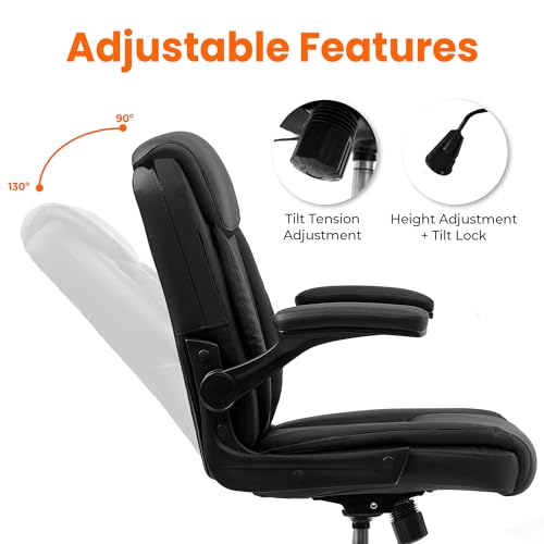 NEO CHAIR Office Desk Computer Chair Ergonomic Executive Mid-Back Leather Gaming Chair with Adjustable Flip-Up Armrests Wh...