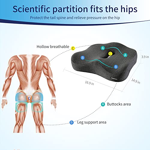Memory Foam Seat Chair Cushion for Relieves Back Sciatica Pain Tailbone Pain Coccyx Degenerating Disc Orthopedic Osteoarth...