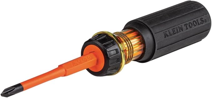 Klein Tools 32293 Insulated Screwdriver, 2-in-1 Screwdriver Set with Flip Blade, #2 Phillips and1/4-Inch Slotted Tips, Dou...