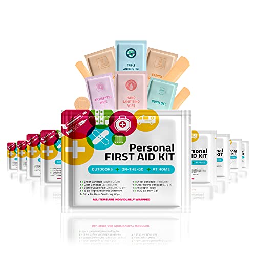 Portable Travel Size First Aid Kit - 10 Pack | Perfect for Home, Office, Car, School, Business, Travel, Hiking, Hunting, a...