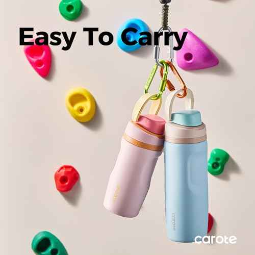 CAROTE Insulated Stainless Steel Water Bottle 2 Pack, Cute Water Bottle with Handle, Dual Drink Spout with BPA-Free Straw, Great for School, Sports and Travel (16 Oz Pink & 26 Oz Blue)