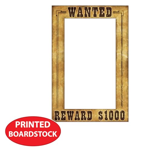 Beistle Western Wanted Photo Fun Frames – 2 Pack Lightweight Cardstock Paper Picture Booth Prop for Wild West, Cowboy, Rod...