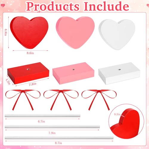 GITMIWS 3 Pieces Valentines Day Decorations, Wooden Heart Valentines Day Table Centerpiece, Romantic Tiered Tray Decor Set...