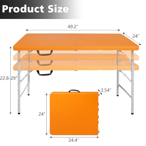 LSKSSNG Portable 4Ft Folding Table, Heavy Duty Plastic Fold-in-Half Utility Foldable Table Small, Adjustable Height Plasti...