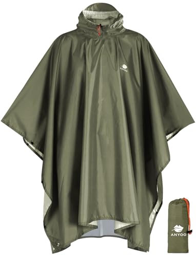ANYOO Hooded Rain Poncho for Adults Waterproof Lightweight Rain Coat for Men Women Reusable Rain Jacket for Emergency Outdoor