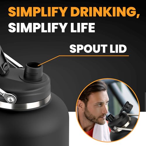 Luxgola 128 oz Insulated Water Bottle with Spout Lid and Handle, One Gallon Stainless Steel Large Double Vacuum Water Jug ...