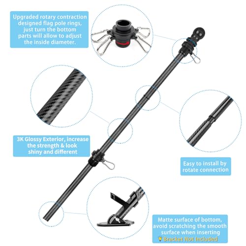 HIBLE Carbon Fiber Flag Pole for House 5 FT Black Flag Pole with 2x3 FT Nylon US Flag and Built-in Bearings Tangle Free Ro...