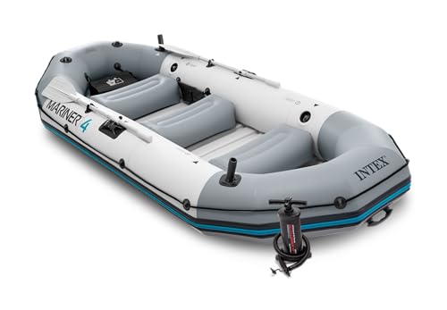 INTEX 68376EP Mariner 4 Inflatable Boat Set: Includes Deluxe 54in Boat Oars and High-Output Pump – Wear-Resistant Keel – R...
