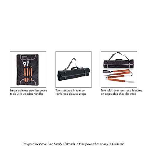 PICNIC TIME NCAA Cincinnati Bearcats 3-Piece BBQ Tote & Grill Accessories Set, Outdoor Gril Set with Case, BBQ Spatula, BBQ Fork, and BBQ Tongs, (Black with Gray Accents)