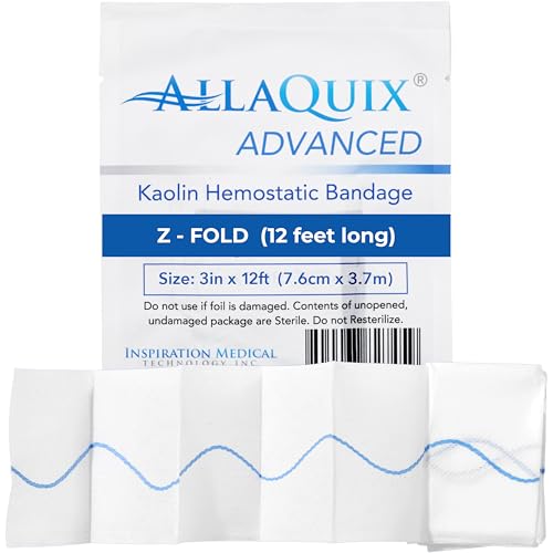 AllaQuix Advanced Kaolin Hemostatic Gauze – Z-Fold Sterile Clotting Bandage (3" x 12 ft, 1-Pack) | Stops Bleeding Fast for...