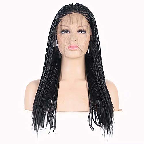 RONGDUOYI RDY 18 Inches Black Braided Lace Front Wigs for Black Women Natural Hairline Synthetic Wig Pre Plucked Glueless Braids Wig (180% Density,Style2)