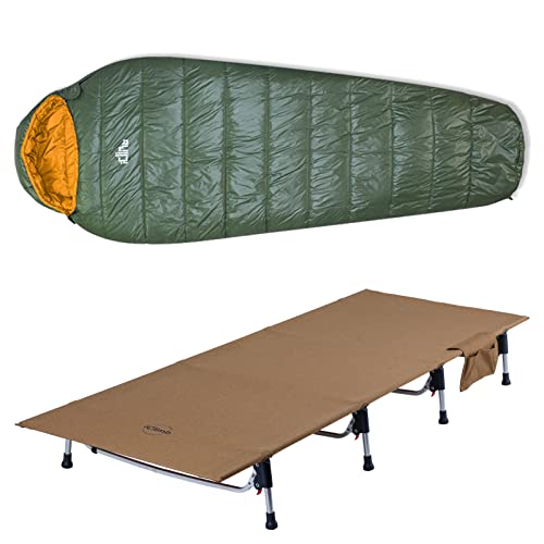 iClimb 1 3M Thinsulate Insulation Sleeping Bag and 1 Super Easy Assemble Cot Bundle, Ultralight Compact for Solo Adult Out...