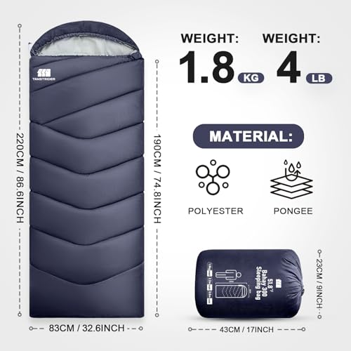 TANSTRIDER Sleeping Bags for Adults Cold Weather & Warm,Backpacking Camping Sleeping Bag for Tall Girls Boys,Lightweight,C...