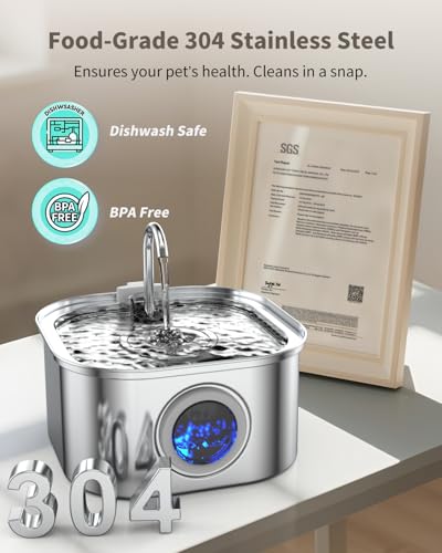 Vekonn Cat Water Fountain Stainless Steel, 3.2L/108oz Cat Fountain with Large Water Level Window, Pet Water Dispenser with...