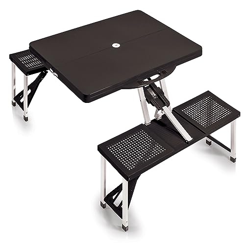 Picnic TIME Portable Folding Picnic Table with Seats for 4, Collapsible Aluminum Table with Benches & Umbrella Hole, Light...