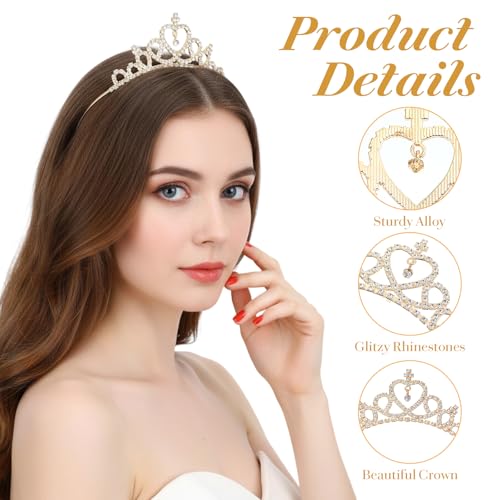 4PCS Glittering Rhinestone Crown Headbands, Crown Headband for Women, Sparkling Crystal Heart Crowns Tiara, Adjustable Pri...