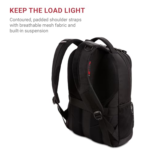 SwissGear 5505 Cecil 16” Laptop Backpack Black – Daily Laptop Bag with Gear Attachment Options – Multiple Organizer Pocket...