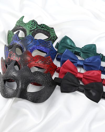 Zinniday 3 Pcs Masquerade Mask for Men, Opera Venetian Mask Set with Bowtie, Opera Half Face Masks Kit for Halloween