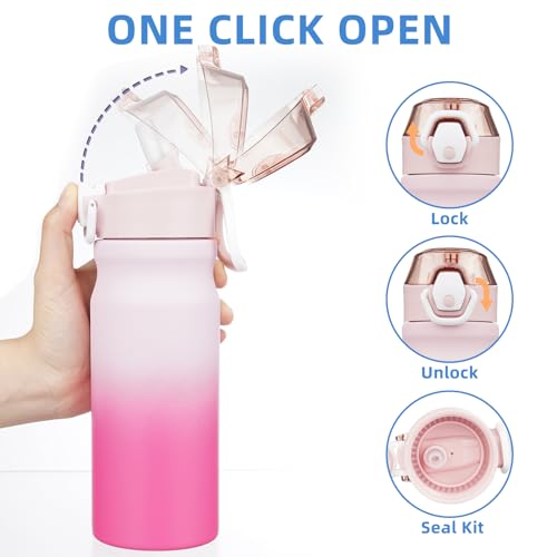 BJPKPK 18oz Insulated Water Bottle with Straw Stainless Steel Double Wall Water Bottles BPA Free Leak Proof Thermal Flask ...