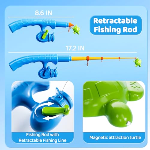 Magnetic Fishing Pool Toys Game for Kids Toddlers 3-5 4-8, Fishing Water Table Bathtub Toy with Inflatable Pool Pole Rod N...