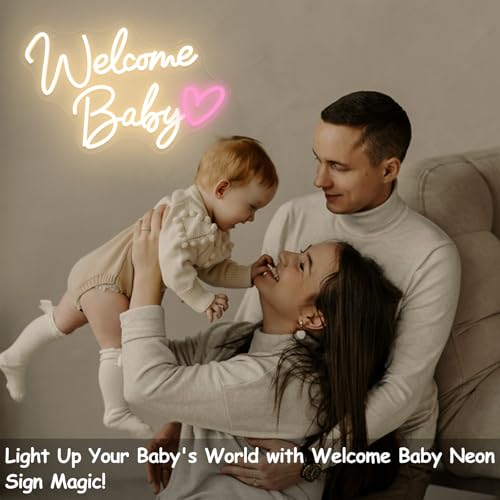 Welcome Baby Neon Sign, Dimmable Switch Welcome Led Signs for Wall Backdrop Decor, Warm White Neon Light Up Sign for Baby ...