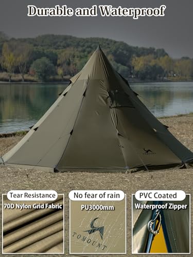 TOMOUNT Hot Tent, Tipi Teepee Tent with Stove Jack, 70D Ripstop Nylon, PU3000mm, Waterproof Lightweight for 2-4 Person, 4 ...