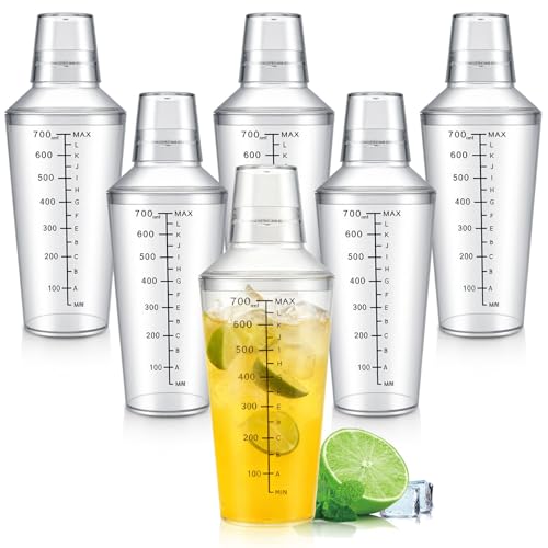 WELKOR Plastic Boston Cocktail Shaker Set, 6 Pack 24oz Shatterproof Bartender Kit with Built-in Strainer Lids, Travel Bar ...
