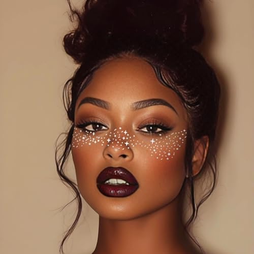 Silver Glitter Freckles Face Tattoo - Face Sparkle Freckles Sticker - Silver Faces Glitter Makeup Speckles for Glitters Ma...