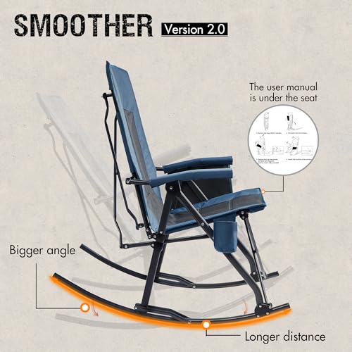 PORTAL Oversized Folding Rocking Camping Chair Portable Outdoor Rocker with High Back Hard Armrests Carry Bag, Supports 40...