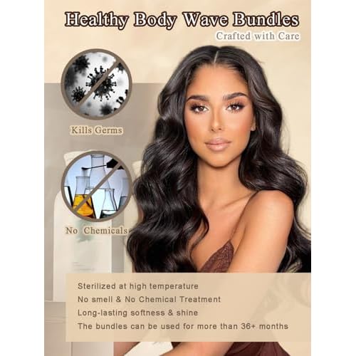 16A Raw Indian Human Hair Bundles 22 Inch Thick Raw Body Wave Bundles Human Hair Weave,4X Lifespan,100% Unprocessed Cuticle Aligned,Reusable Multiple Washes Keep Texture Silky Soft (Natural Black)