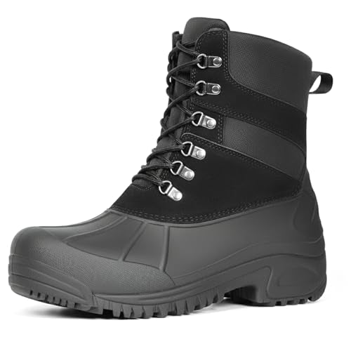 Furuian Winter Steel Toe Boots for Men Waterproof Safety Work Boots for Men Insulated Winter Snow Boot Mens Non Slip Hikin...