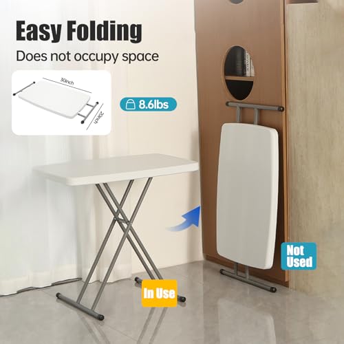 NAWESRVA Adjustable Folding Table – 30" x 20" Foldable Desk with 3 Height Settings (18", 25", 29"), Lightweight Small Tabl...