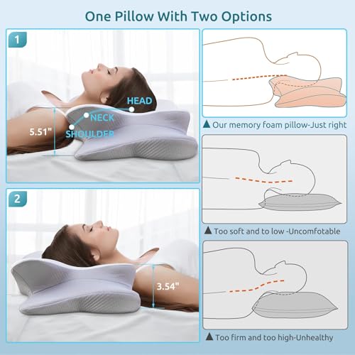 DONAMA Cervical Pillow for Neck and Shoulder,Contour Memory Foam Pillow,Ergonomic Neck Support Pillow for Side Back Stomac...