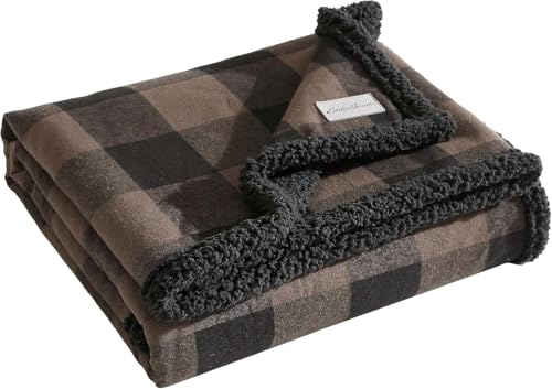 Eddie Bauer - Throw Blanket, Yarn Dyed Cotton Bedding with Solid Ultra-Soft Sherpa Reverse, Throw Blanket for Couch & Bed...