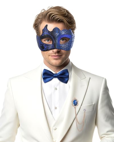 Zinniday 3 Pcs Masquerade Mask for Men, Opera Venetian Mask Set with Bowtie, Opera Half Face Masks Kit for Halloween